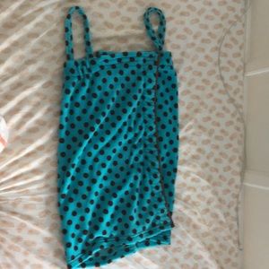 Bright blue towel body rap with brown polkadots